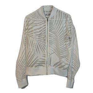 Victoria Sport Women Small White Long Sleeve Floral Zipper Up Mesh Jacket Top